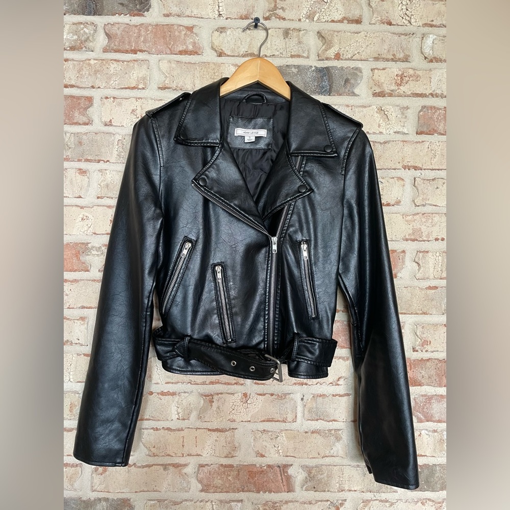 Sugar Skull Upcycled Black Faux Leather Motorcycle Jacket Women’s Size S - Picture 2 of 9